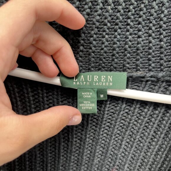 Lauren Ralph Lauren Sweater Womens Medium Black Tie Waist Open Front Cardigan - Picture 4 of 10